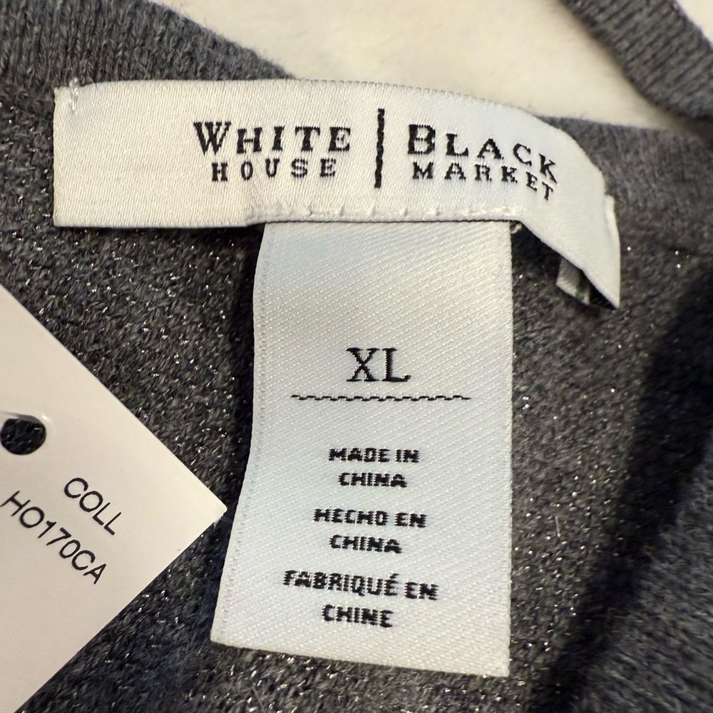 White House Black Market sweater gray bead embellished scoop neck & back SZ XL - Picture 4 of 11